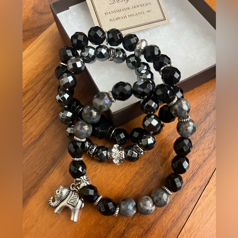 Barb Clawson Designs, Elegant Black Beaded Bracelet Set, NEW - Picture 4 of 11